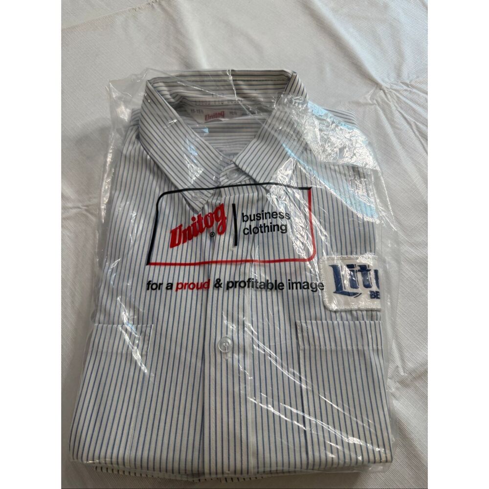 Unitog Miller Lite Beer Vintage Button Up Work Shirt Size 15-15 1/2 Reg NOS